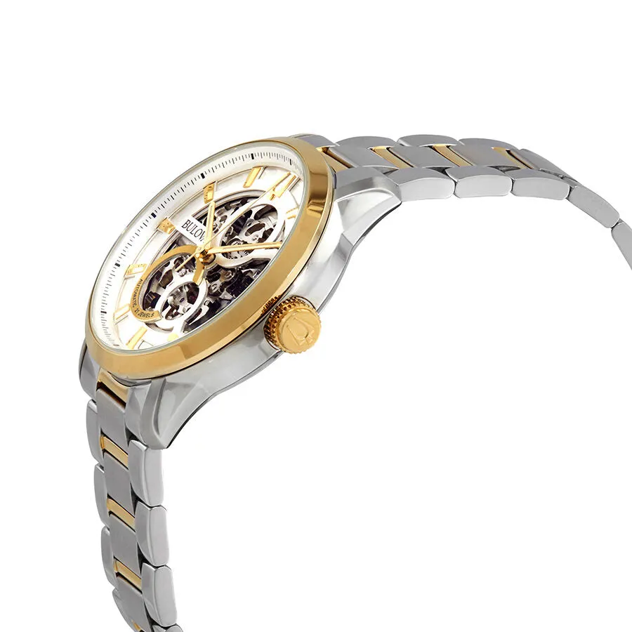 Bulova Sutton Automatic Silver Skeleton Dial Two-tone Men's Watch 98A214