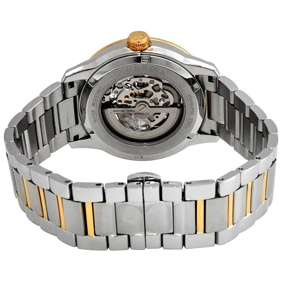 Bulova Sutton Automatic Silver Skeleton Dial Two-tone Men's Watch 98A214