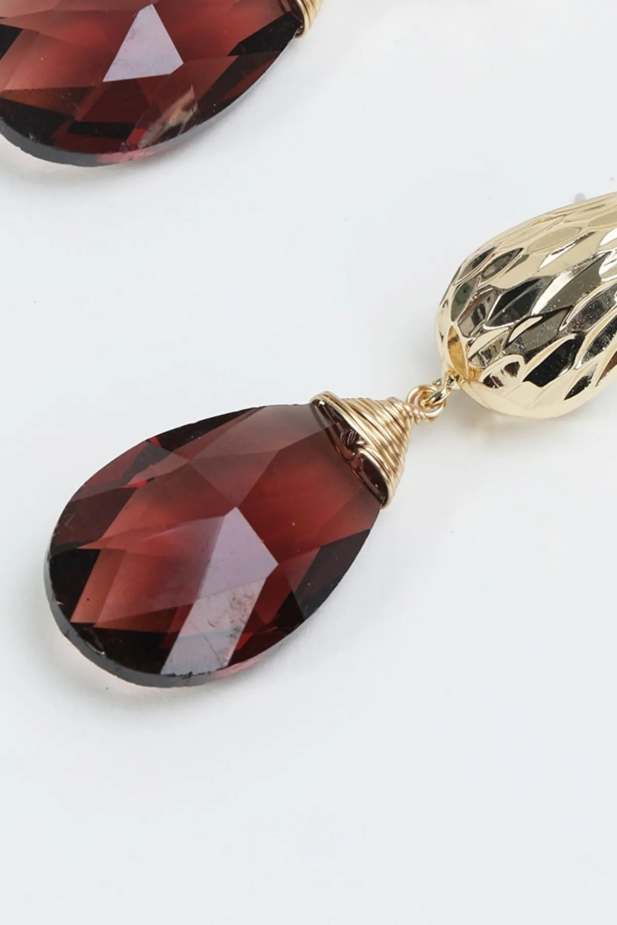 Burgundy Teardrop Beaded Gold Earrings
