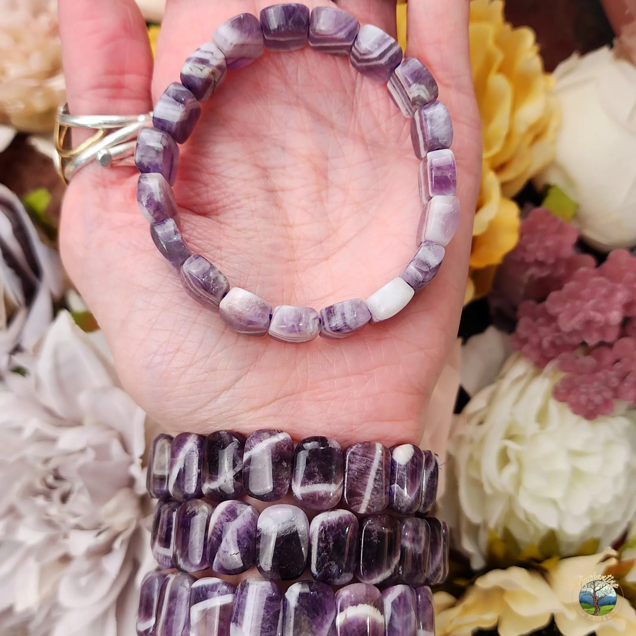 Chevron Amethyst Stretchy Bangle Bracelet for Clarity, Intuition and Protection