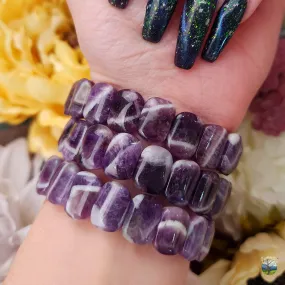 Chevron Amethyst Stretchy Bangle Bracelet for Clarity, Intuition and Protection