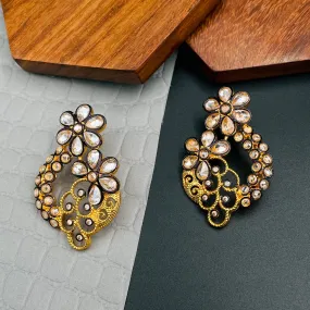 Designer Floral Gold Plated Kundan American Diamond Earring For Women