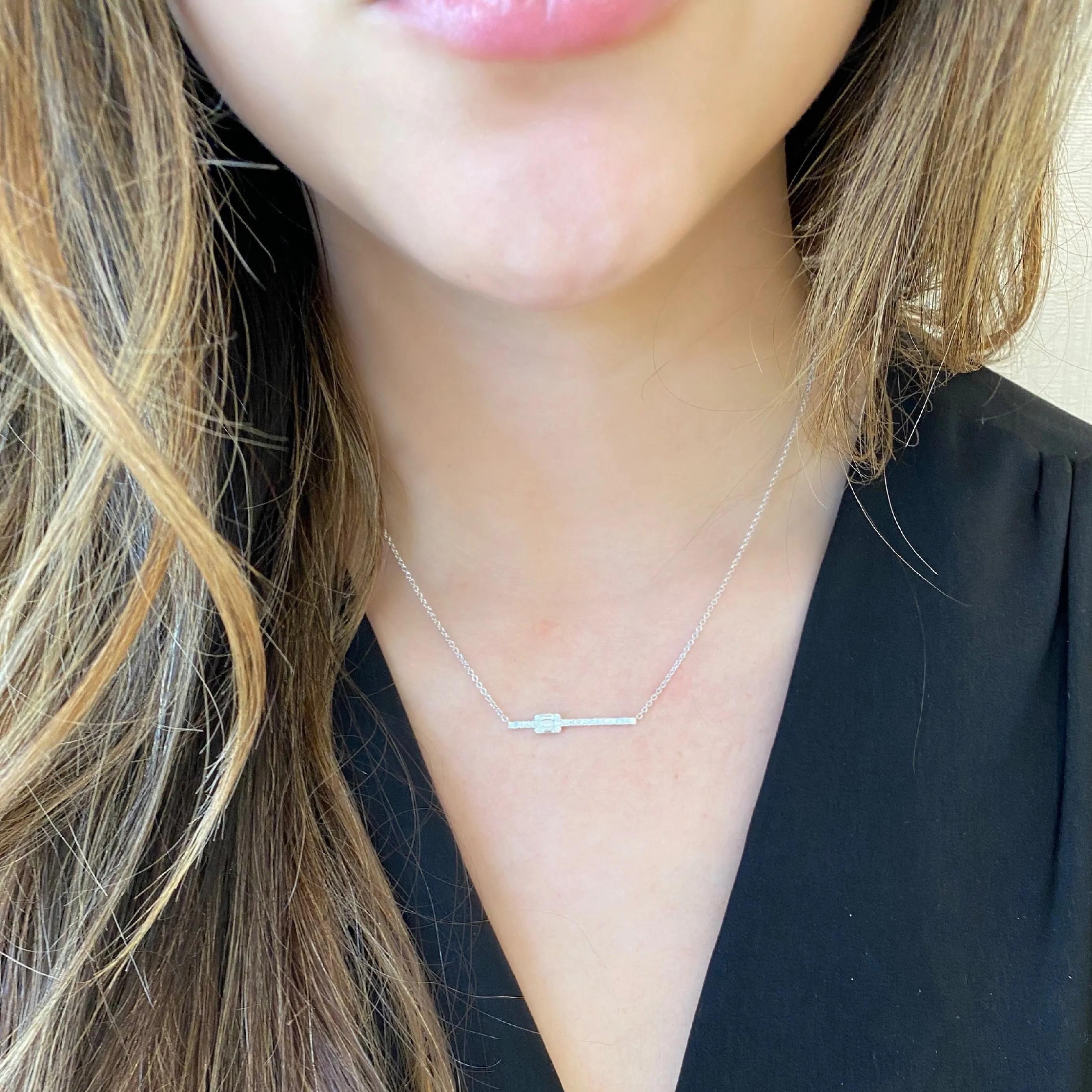 Diamond Bar Pendant with Diamond Rectangle Accent