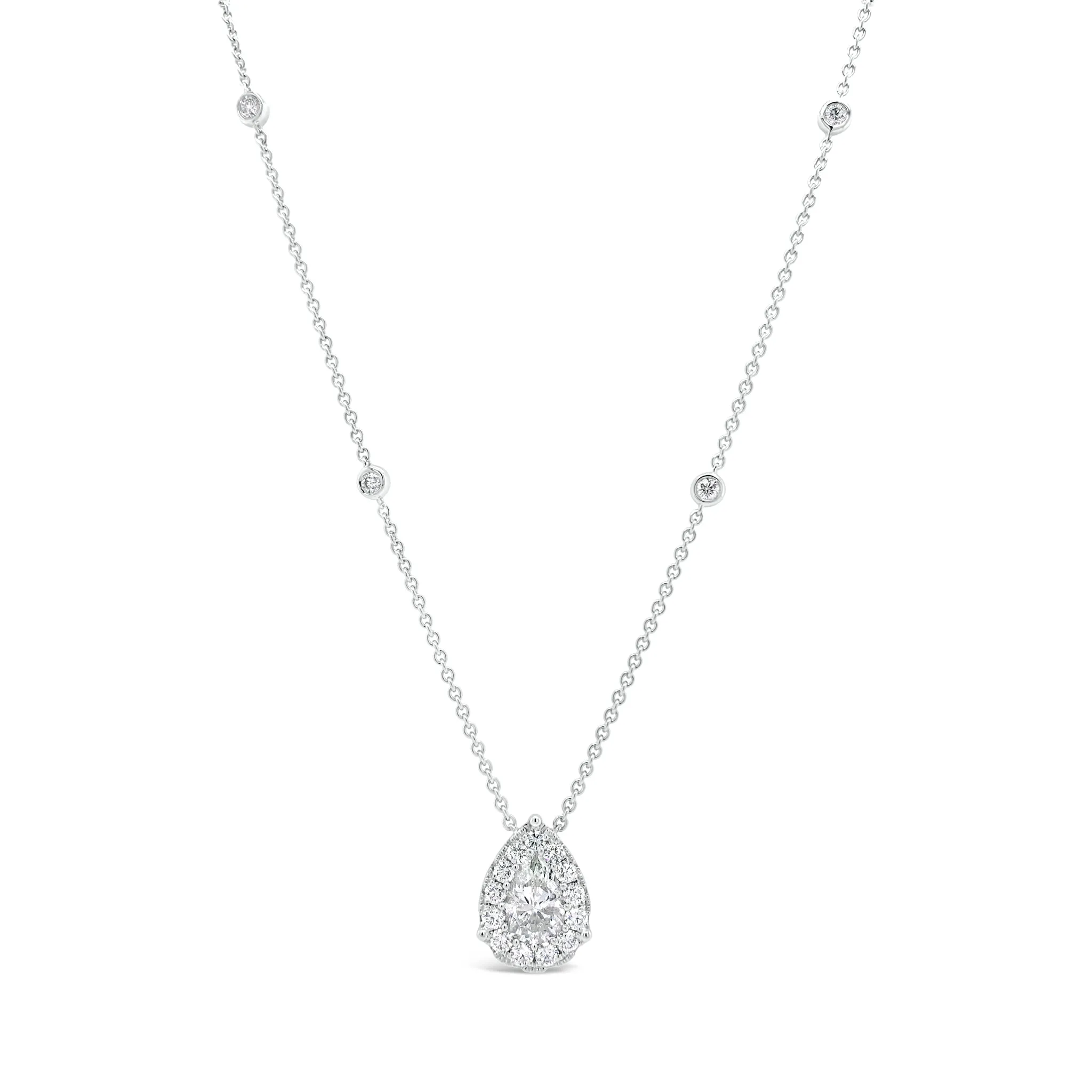 Diamond Pear Shape Necklace with Halo