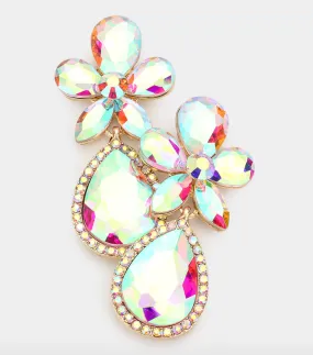 Diana - Statement Tear Drop Rhinestone Earrings (AB)