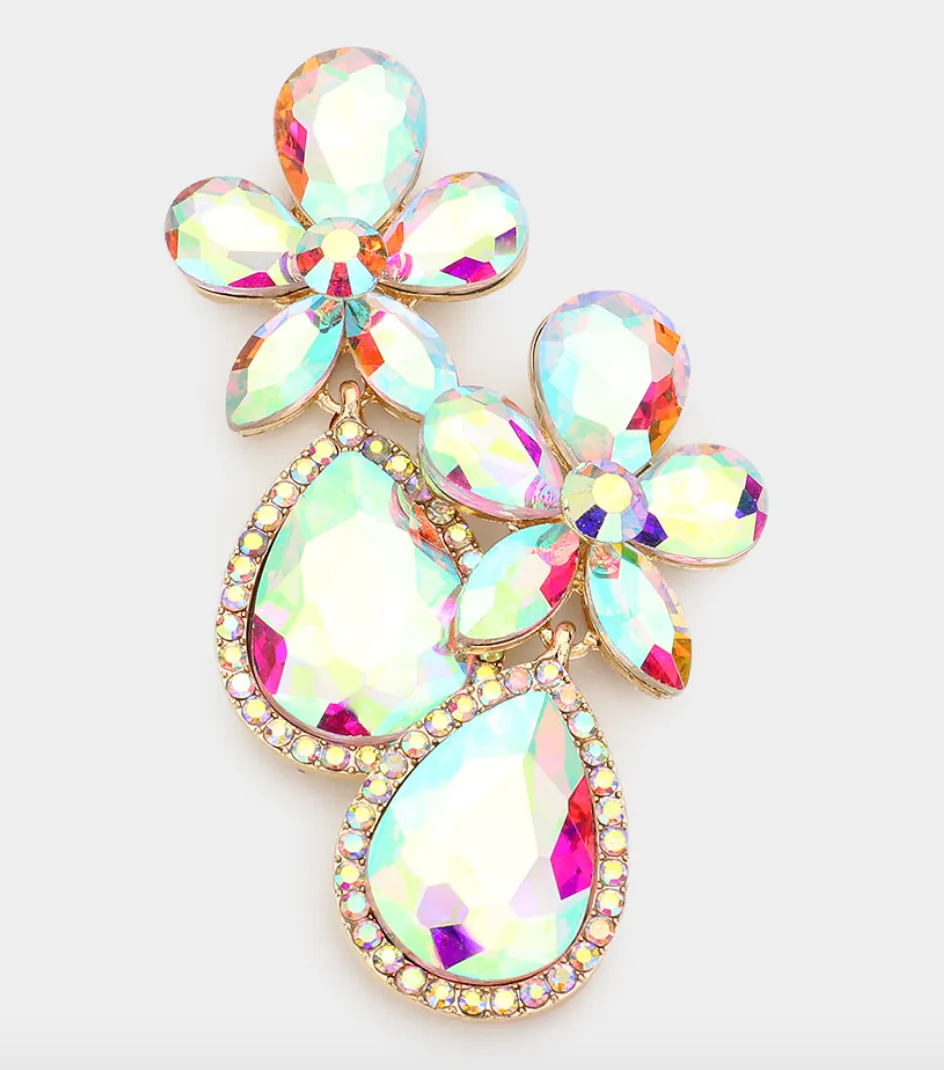 Diana - Statement Tear Drop Rhinestone Earrings (AB)