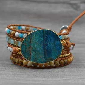 DIEZI Men Leather Wrap Beaded Bracelet Huge Ocean Stone Bracelet For Women Statement Jewelry Bohemian Bracelet Valentine's Gift