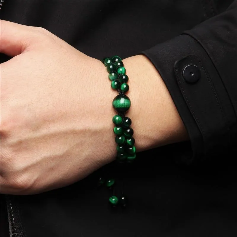Double Layer Tiger Eye Adjustable Braided Bracelet