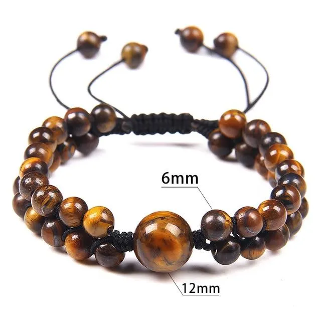 Double Layer Tiger Eye Adjustable Braided Bracelet