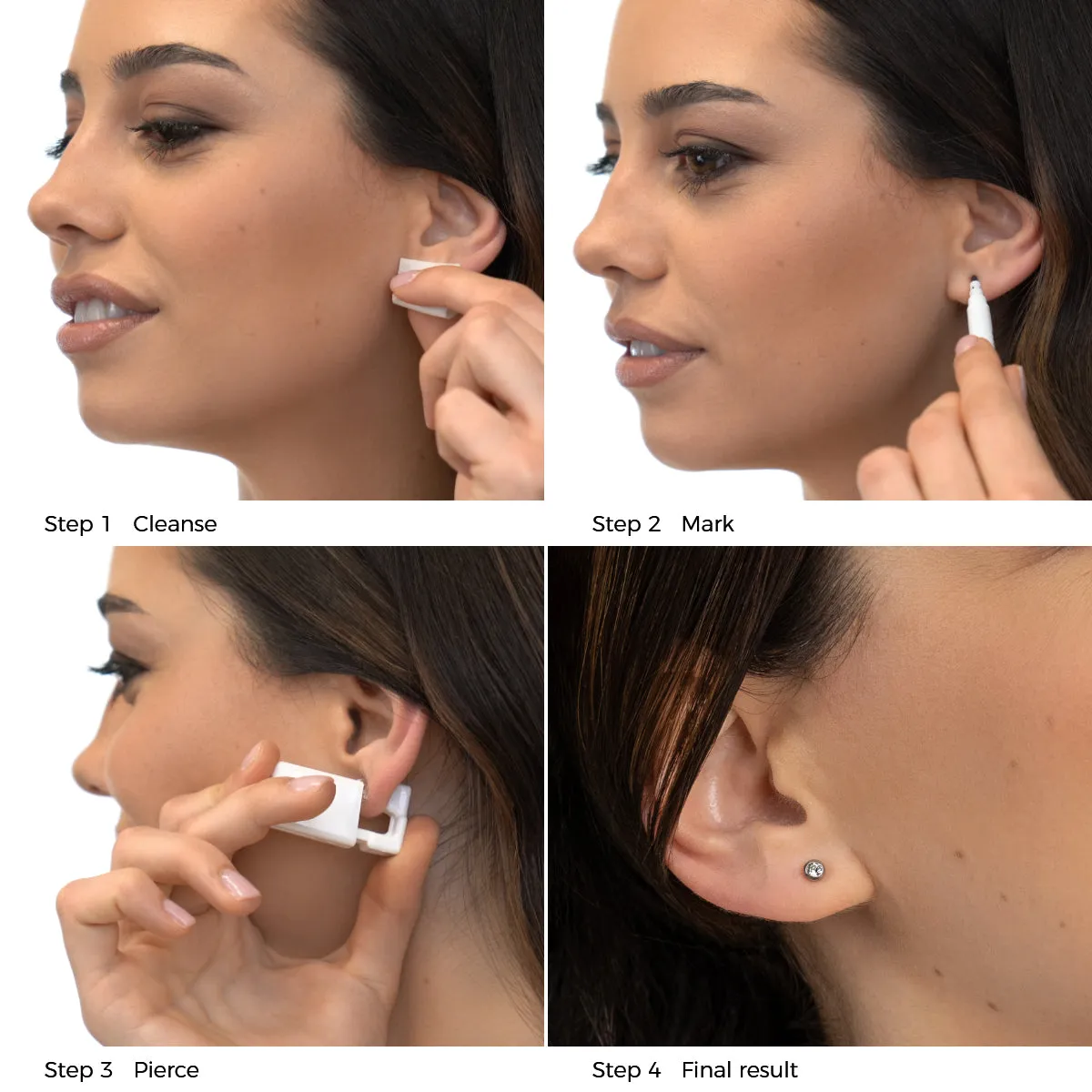 Ear Piercing 3 mm Bezel Crystal Stainless Steel Self Piercer