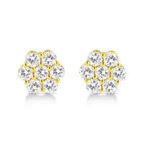Elegant 14K Yellow Gold Floral Diamond Cluster Stud Earrings with 1/2 Cttw Round Cuts