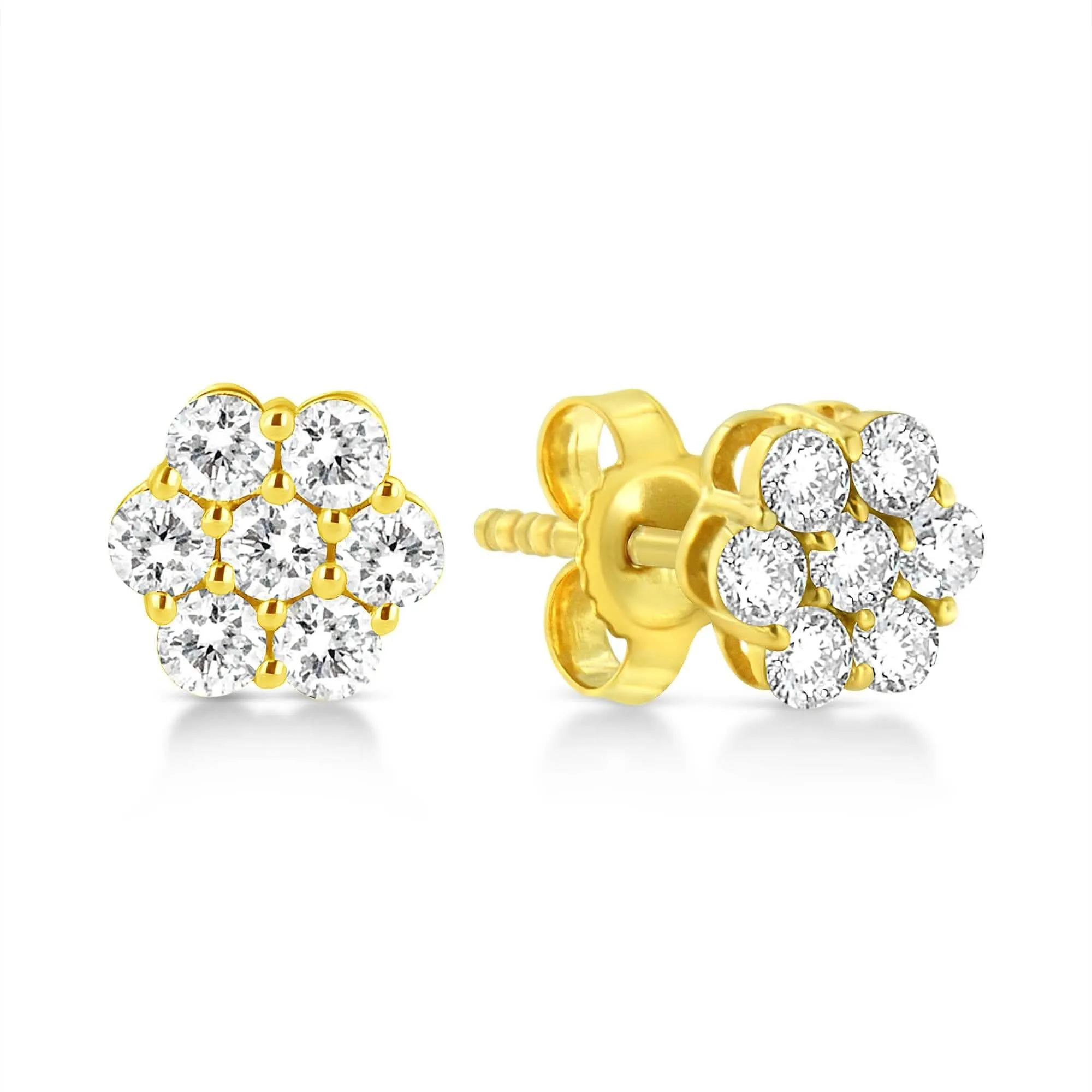 Elegant 14K Yellow Gold Floral Diamond Cluster Stud Earrings with 1/2 Cttw Round Cuts