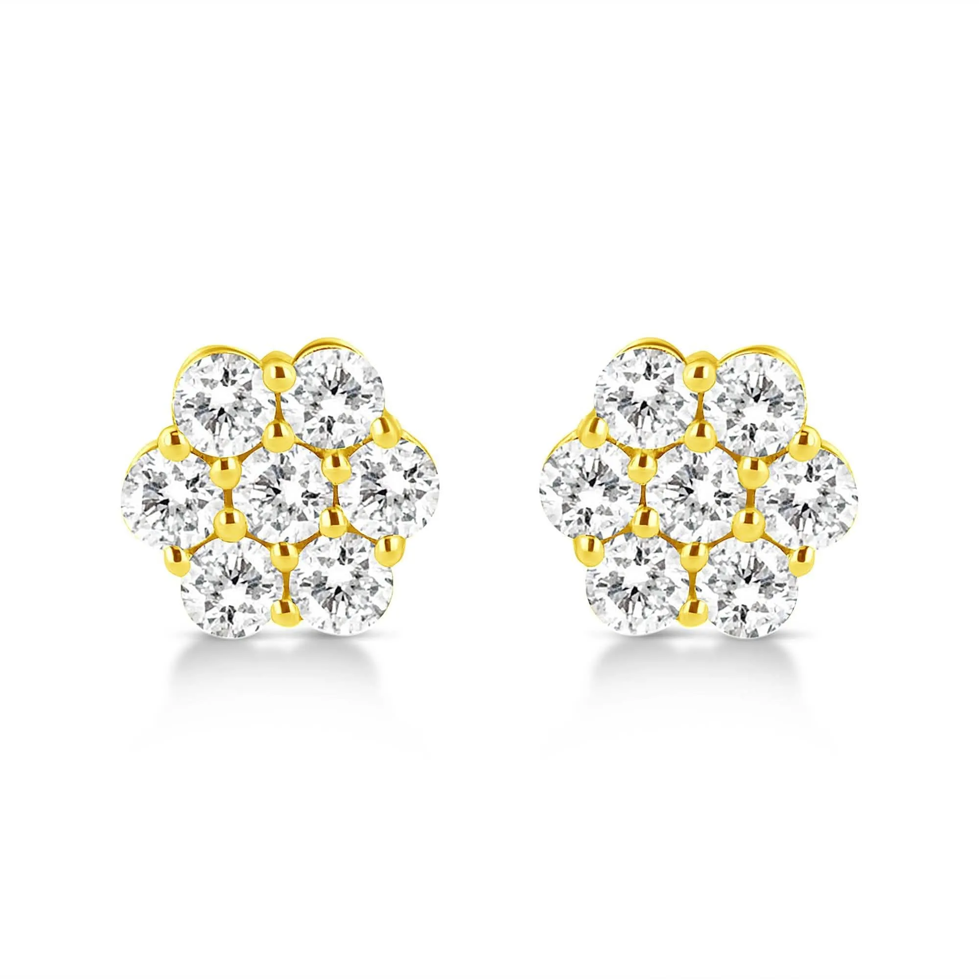 Elegant 14K Yellow Gold Floral Diamond Cluster Stud Earrings with 1/2 Cttw Round Cuts