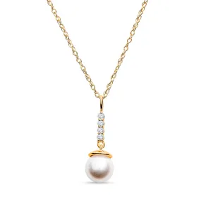 Elongated Diamond and Pearl Pendant Gold