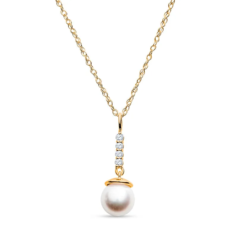 Elongated Diamond and Pearl Pendant Gold