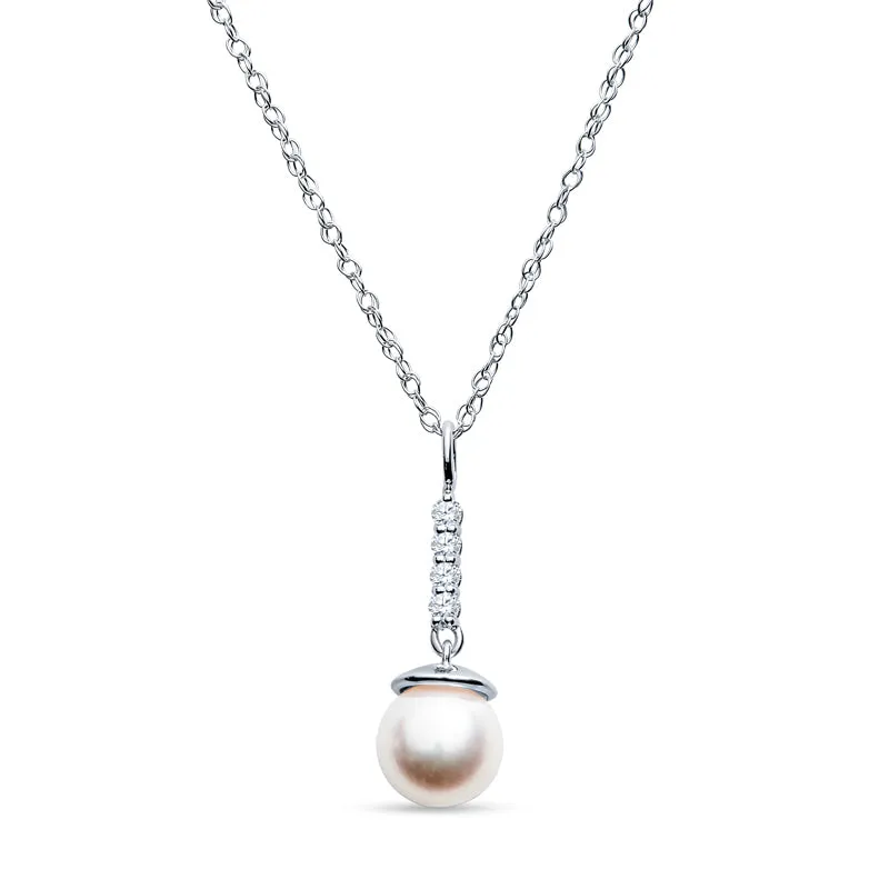 Elongated Diamond and Pearl Pendant Gold
