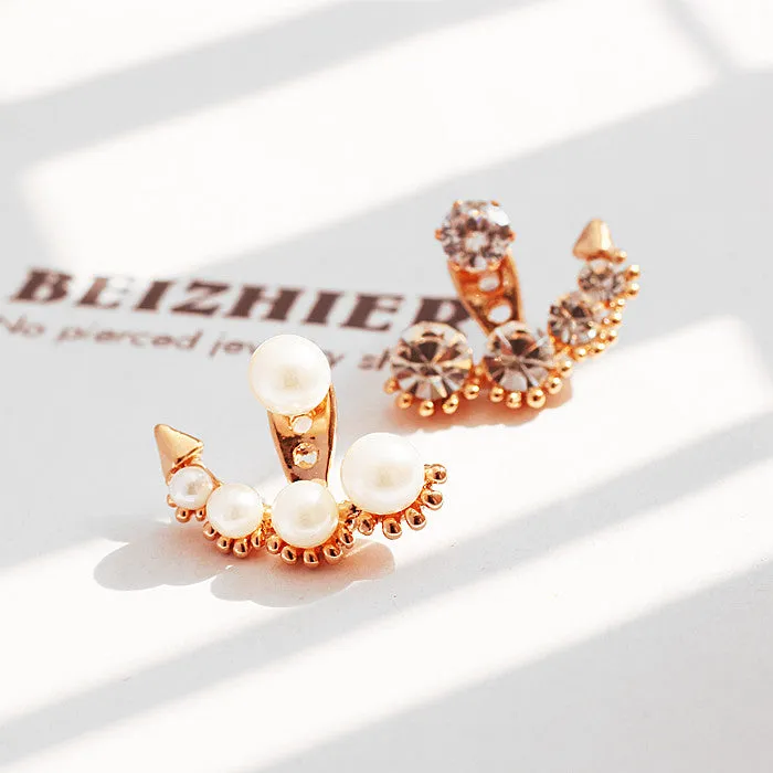 Fashion Earing Big Crystal Rose Gold Silver Ear Jackets Jewelry High Quality Leaf Ear Clips Stud Earrings For Women 1 Pair