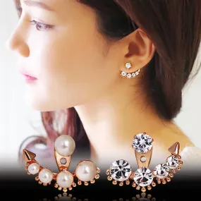 Fashion Earing Big Crystal Rose Gold Silver Ear Jackets Jewelry High Quality Leaf Ear Clips Stud Earrings For Women 1 Pair