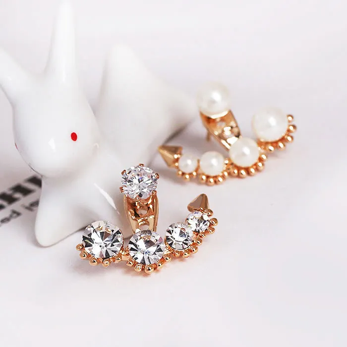 Fashion Earing Big Crystal Rose Gold Silver Ear Jackets Jewelry High Quality Leaf Ear Clips Stud Earrings For Women 1 Pair