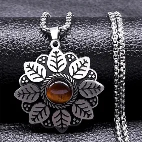 Fashion Flower of Life Pendant Necklace Women Stainless Steel Stone Boho Chain Necklaces