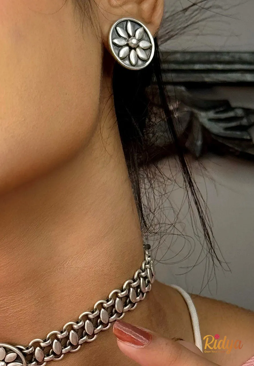 Floral Coin Elegant Stud Earrings