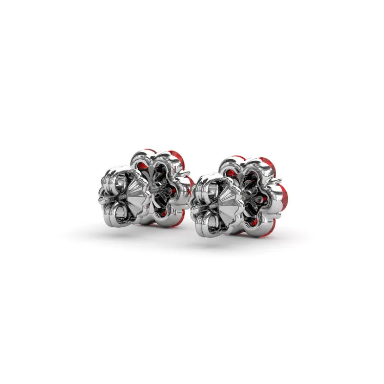 Floral Ruby And Diamond Stud Earrings