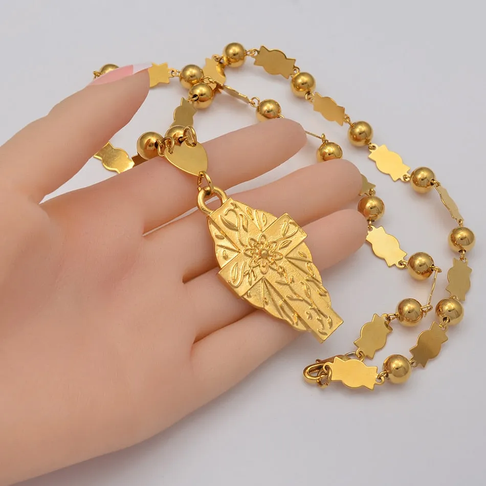 Flower Cross Pendant Necklaces