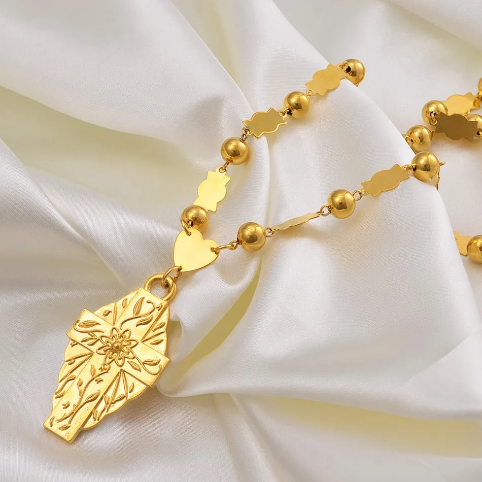 Flower Cross Pendant Necklaces