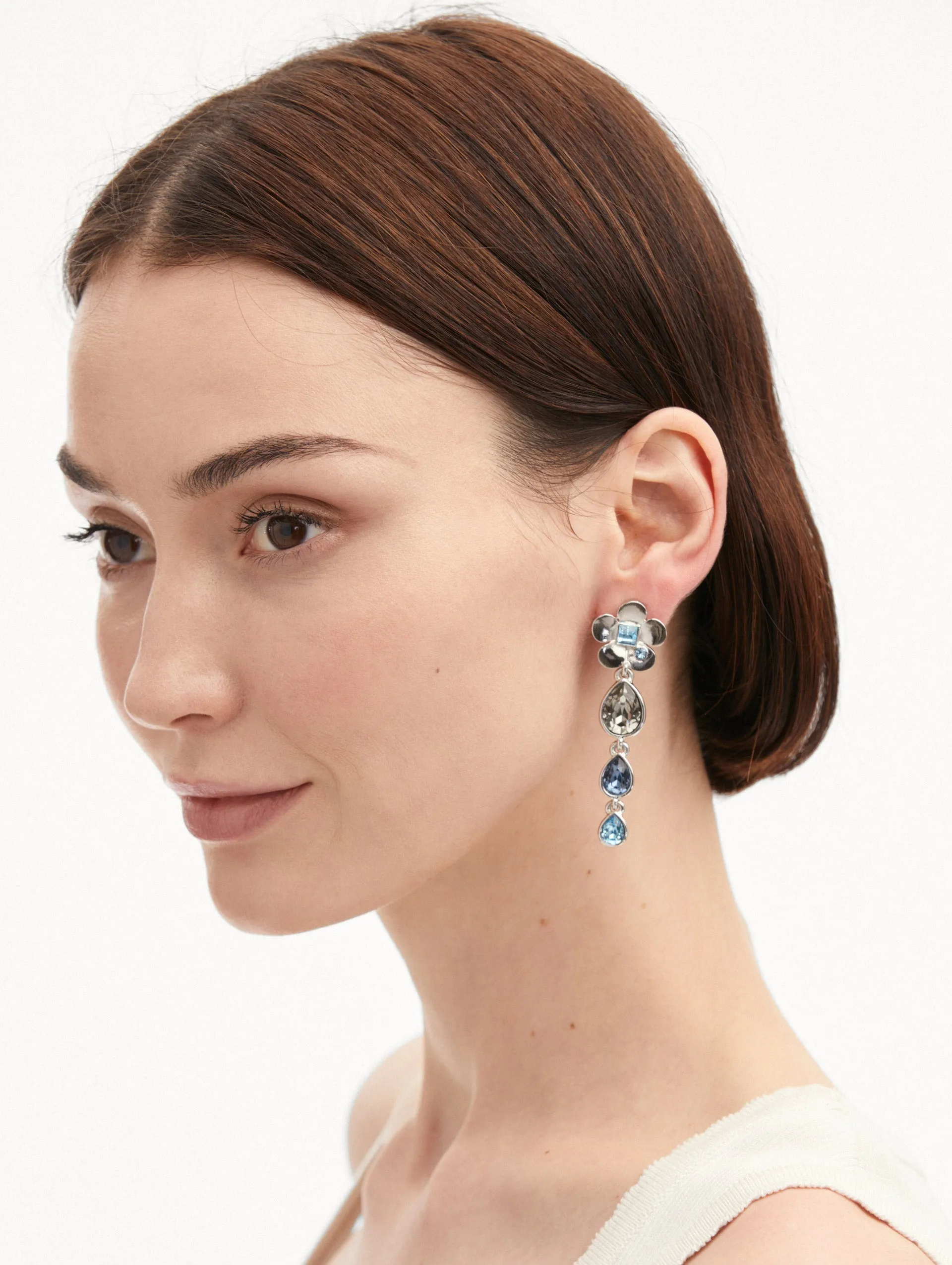 Flower Teardrop Clip-On Earrings