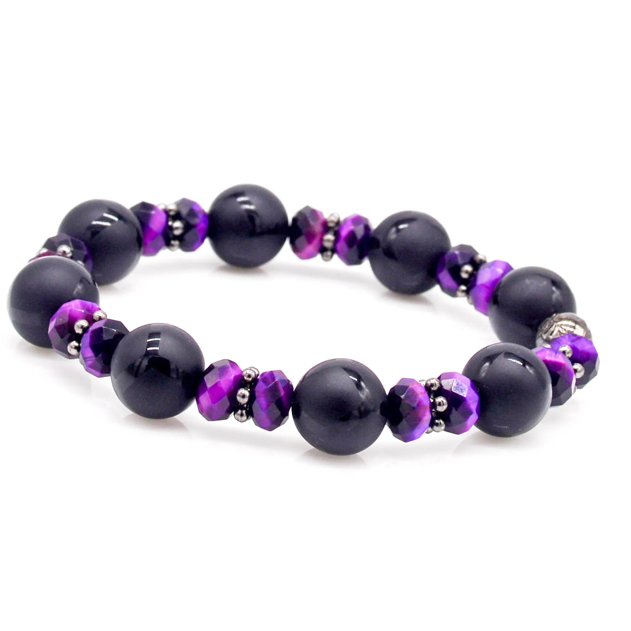 Fortitude Onyx and Purple Tigers Eye Stretch Bracelet