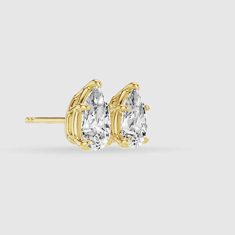 Four-Prong Solitaire Lab Grown Diamond Studs-Pear