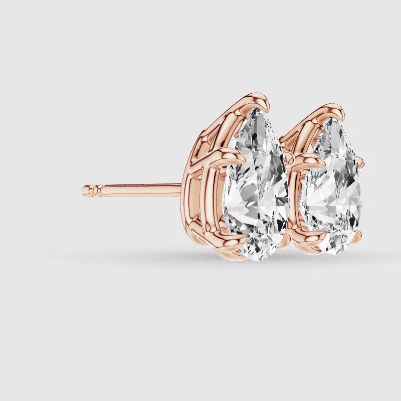 Four-Prong Solitaire Lab Grown Diamond Studs-Pear