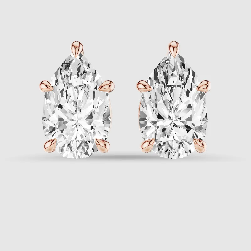 Four-Prong Solitaire Lab Grown Diamond Studs-Pear