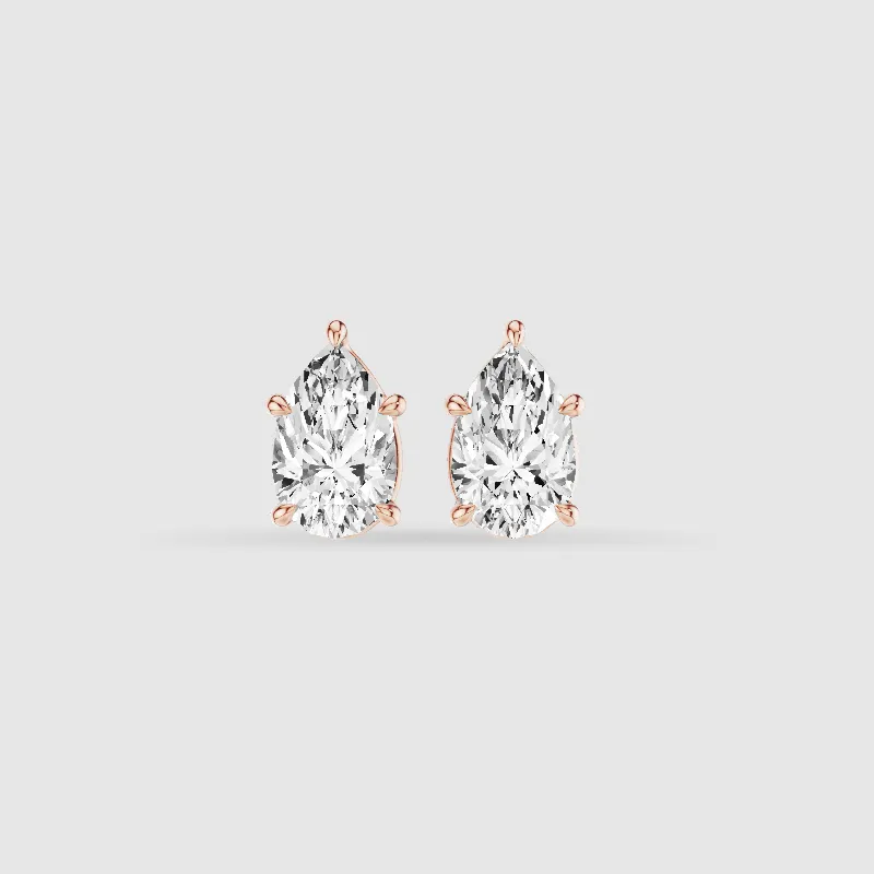 Four-Prong Solitaire Lab Grown Diamond Studs-Pear