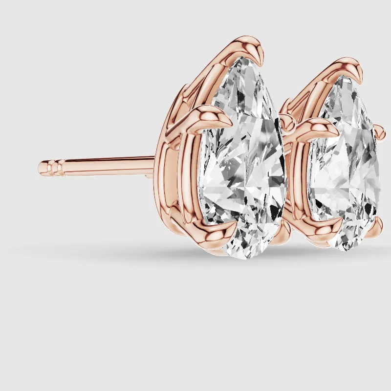 Four-Prong Solitaire Lab Grown Diamond Studs-Pear