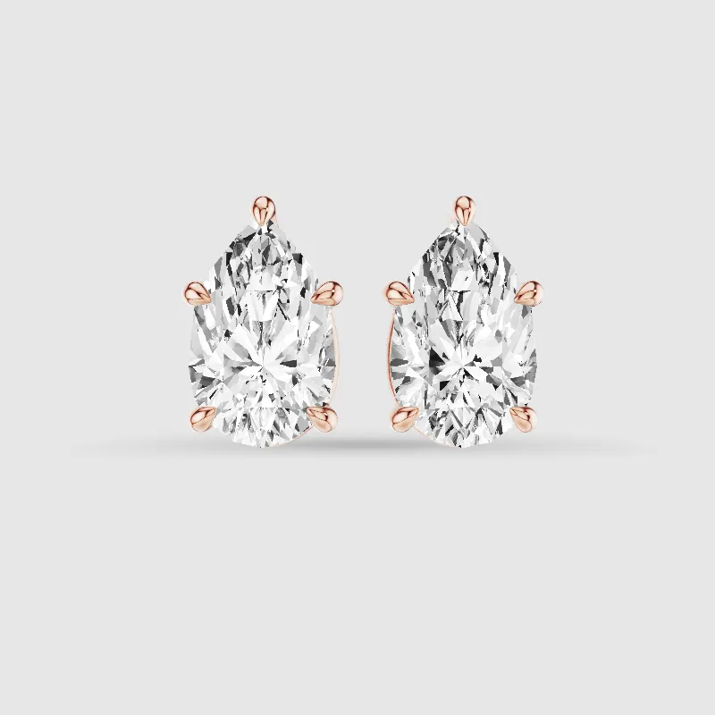 Four-Prong Solitaire Lab Grown Diamond Studs-Pear