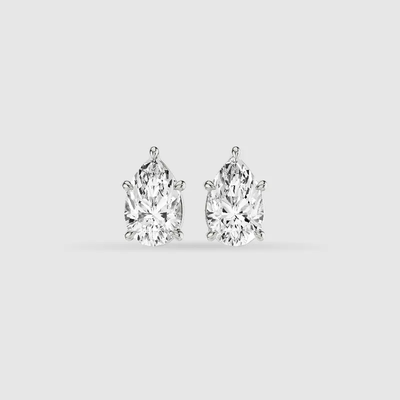 Four-Prong Solitaire Lab Grown Diamond Studs-Pear