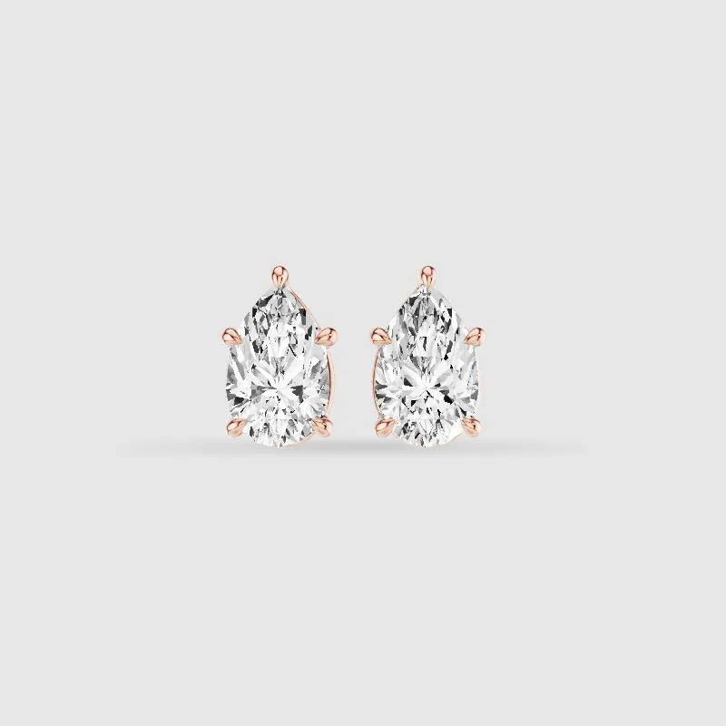 Four-Prong Solitaire Lab Grown Diamond Studs-Pear