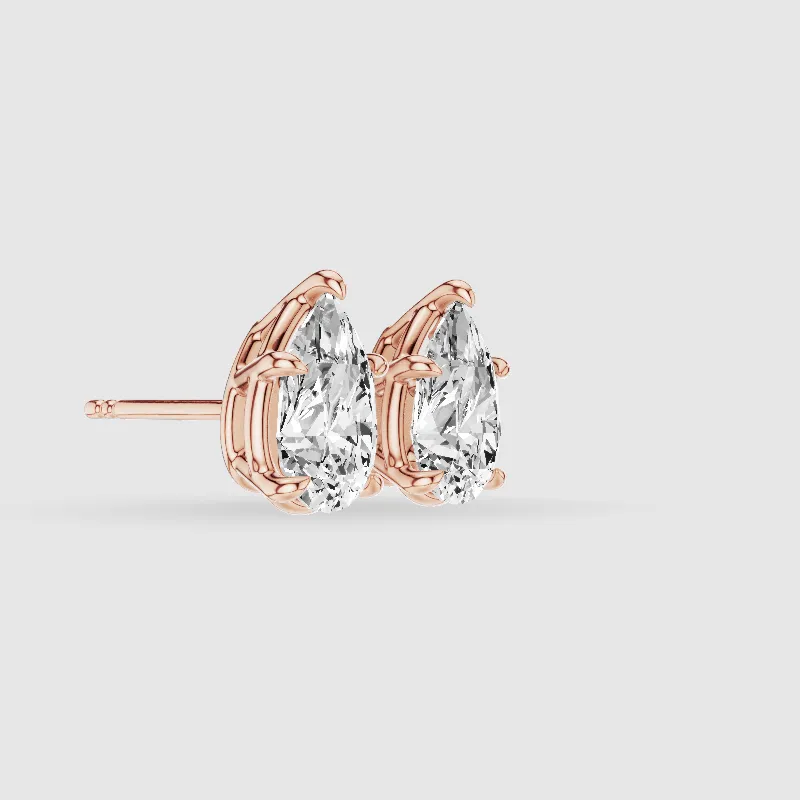 Four-Prong Solitaire Lab Grown Diamond Studs-Pear
