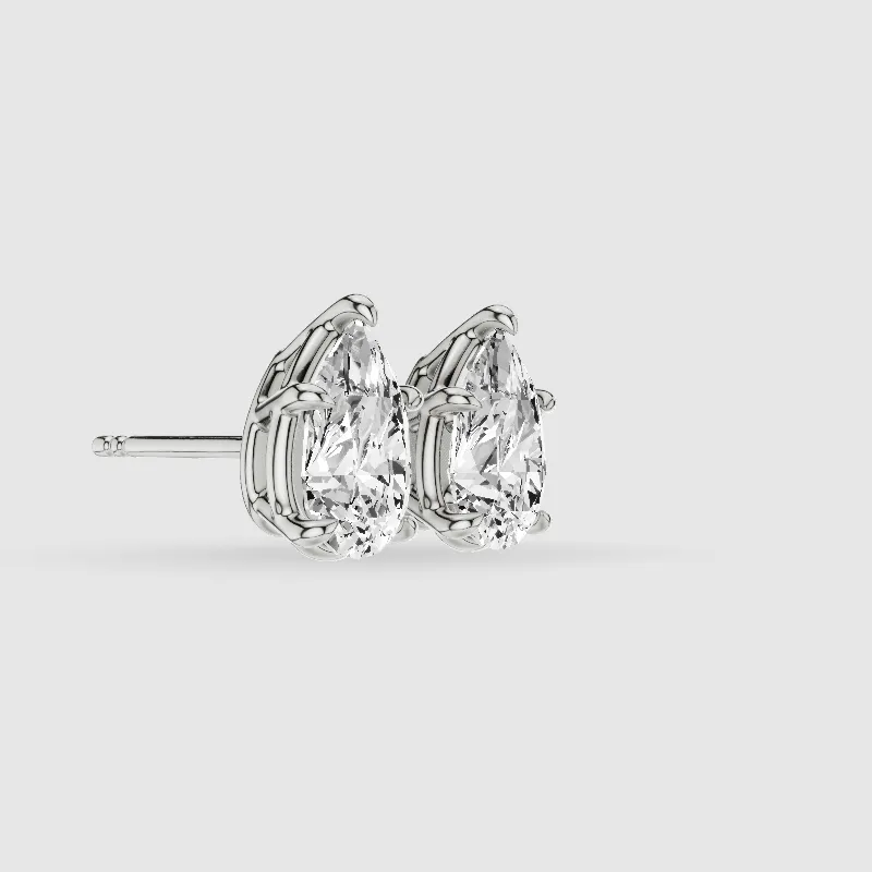 Four-Prong Solitaire Lab Grown Diamond Studs-Pear