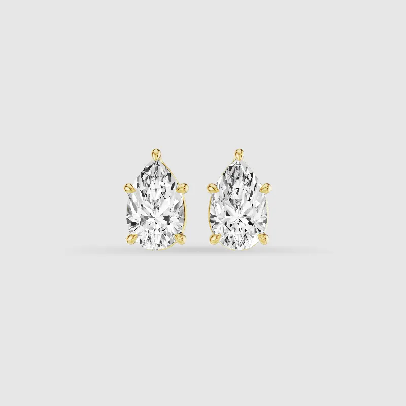 Four-Prong Solitaire Lab Grown Diamond Studs-Pear