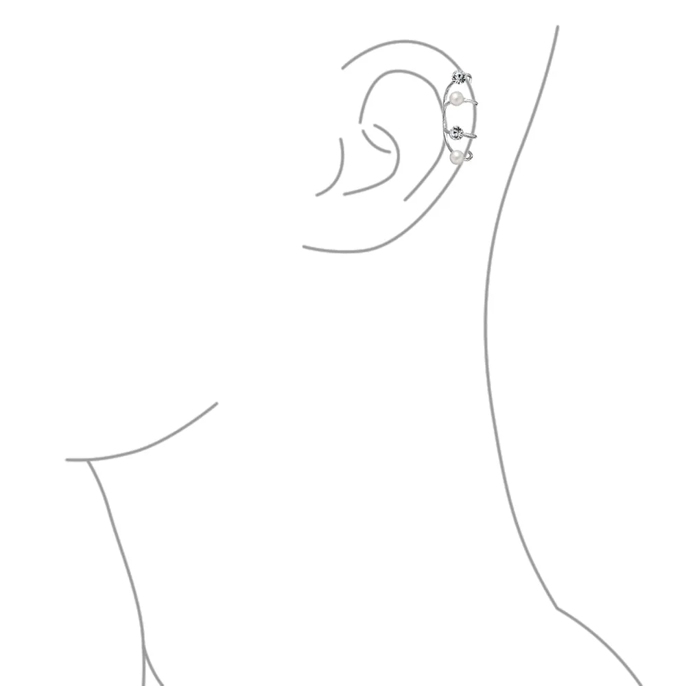 Geometric Spiral Wire Crystal Pearl Ear Cuff Cartilage Wrap Helix Earring Silver