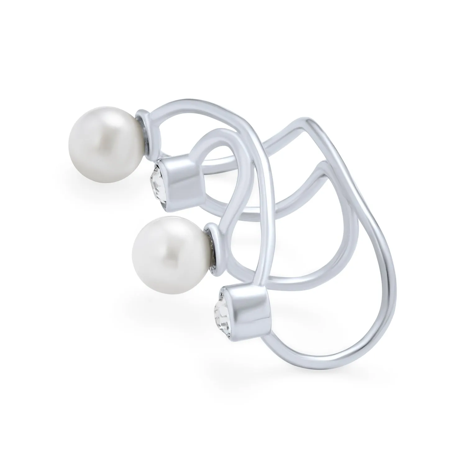 Geometric Spiral Wire Crystal Pearl Ear Cuff Cartilage Wrap Helix Earring Silver