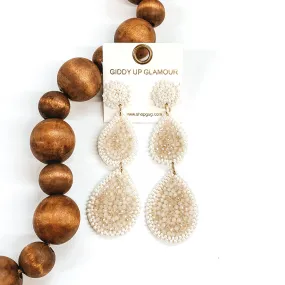 Glass Seed Beaded Drop Earrings in Ivory