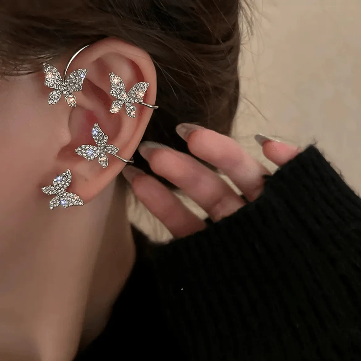 Glitter Crystal Butterfly Ear Cuff