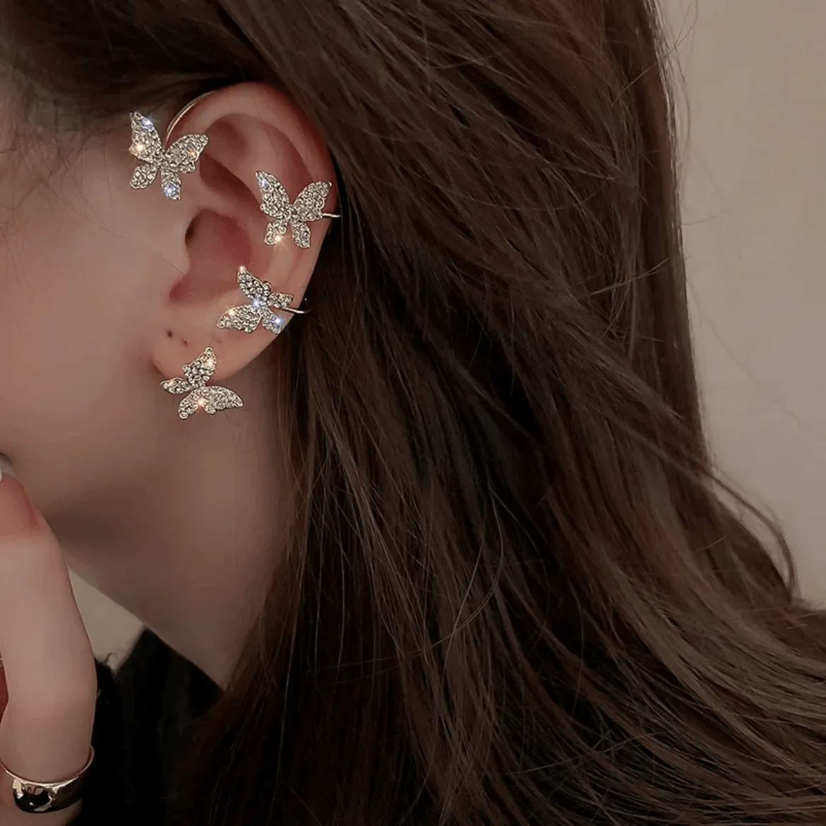 Glitter Crystal Butterfly Ear Cuff