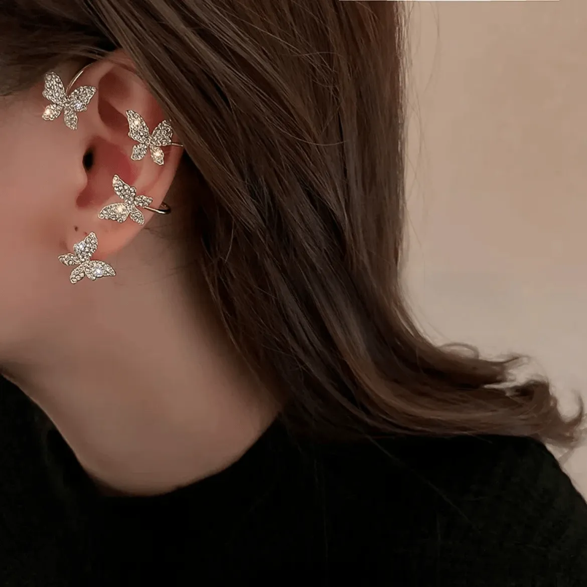 Glitter Crystal Butterfly Ear Cuff