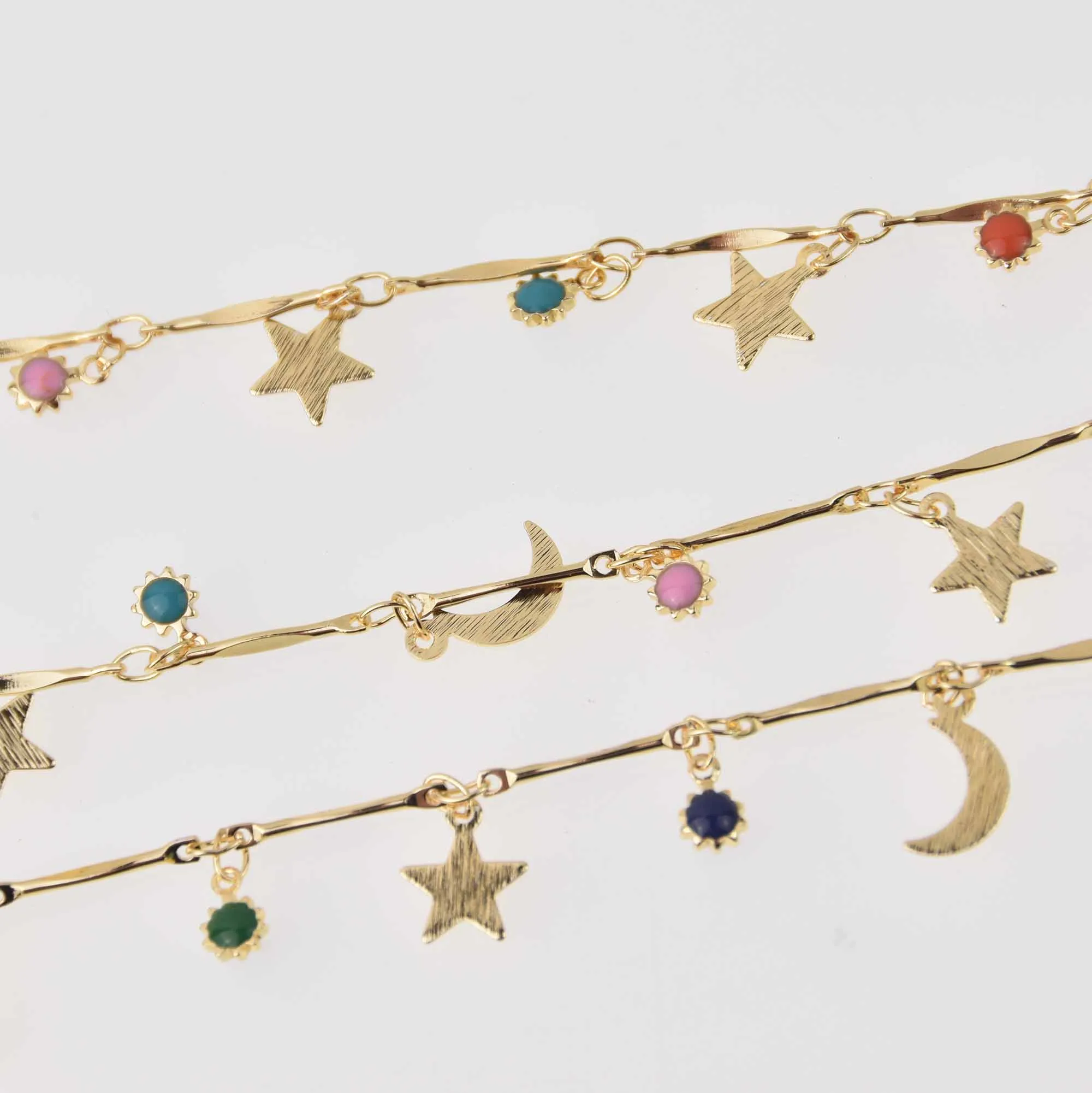 Gold Dot Chain, Rainbow Enamel Flowers, Anklet Chain, Bracelet Chain, Charm Chain fch1273