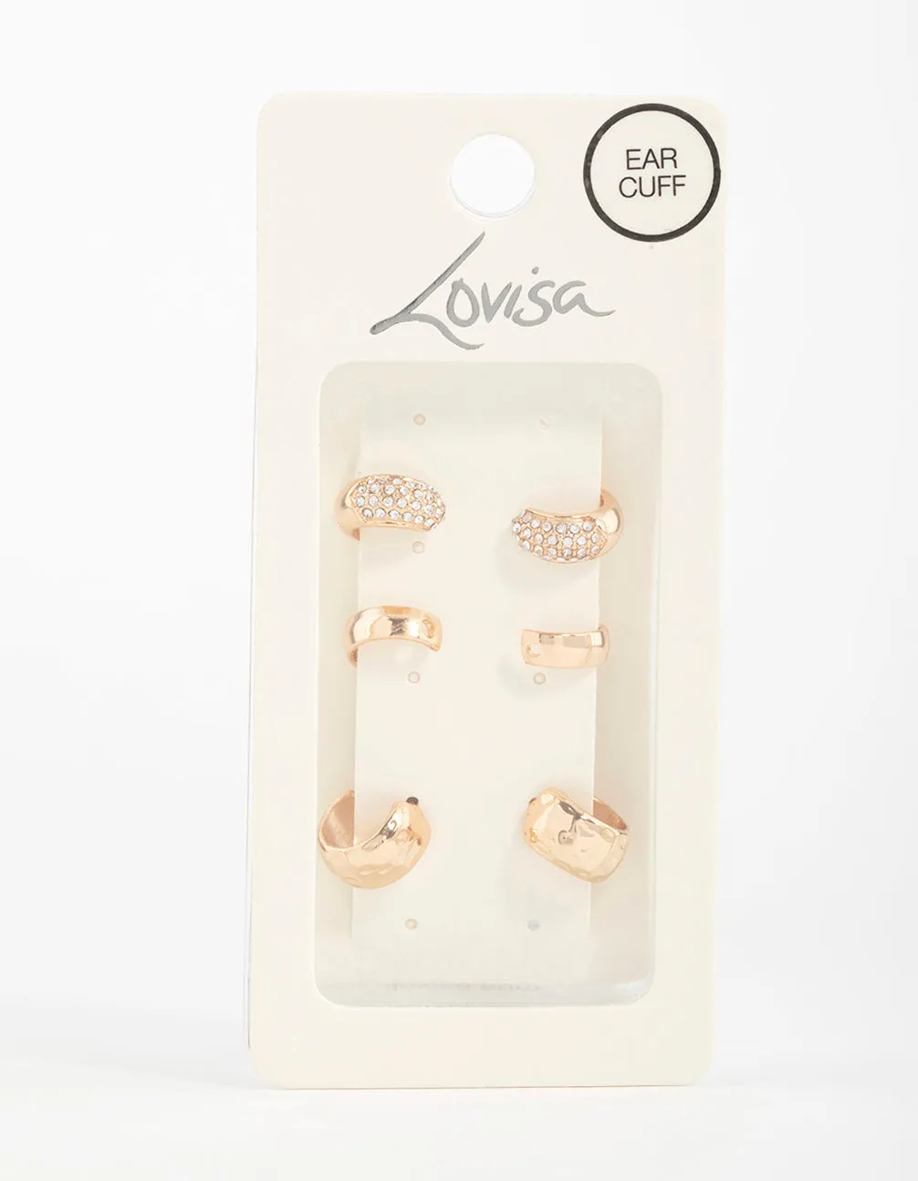 Gold Plated Chunky Pave Cubic Zirconia Ear Cuffs 6-Pack