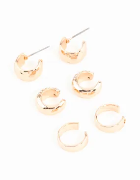 Gold Plated Chunky Pave Cubic Zirconia Ear Cuffs 6-Pack